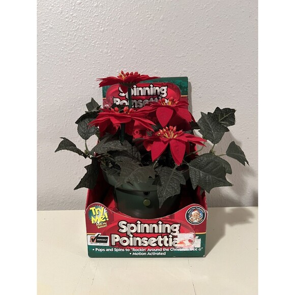 Gemmy Spinning Poinsettias Flowers VTG 1998 Rockin Around Christmas Tree - Picture 1 of 3